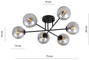 Lustră pe tijă ROMA 6xE14/10W/230V negru/fumuriu