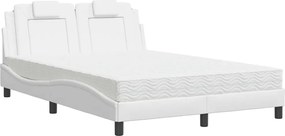 vidaXL Pat, Viana, cu saltea, alb, 140x190 cm, piele ecologică