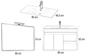 Mobilier complet de baie Luna Prime 80, stejar Sonoma-alb
