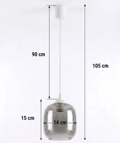 Brilagi - Lustru LED suspendat cu cablu RETRO GLASS 1xE27/60W/230V Ø 14 cm alb/gri fumuriu