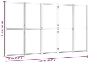 Paravan de camera cu 5 panouri, alb crem, 350x180 cm Alb crem, 350 x 180 cm, 1