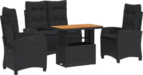 vidaXL Set mobilier de grădină cu perne, 4 piese, negru, poliratan