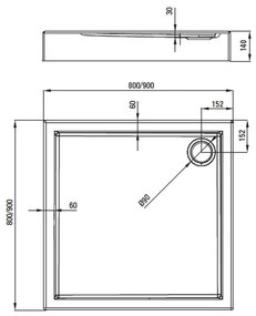 Cadita dus patrata alba 90x90 cm Jasmin Plus, Deante 900x900 mm