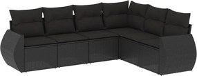 vidaXL Set mobilier de grădină cu perne, 6 piese, negru, poliratan
