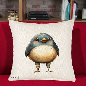 Perna Decorativa Pasare Teal-Bej cu Sosete Curcubeu, 40x40 cm, Crem Reliefat, Husa Detasabila, Perna Inclusa, BEKZ®