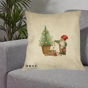 Perna Decorativa Pitic de Craciun cu Brad, 40x40 cm, Crem, Husa Detasabila, Perna Inclusa, BEKZ®