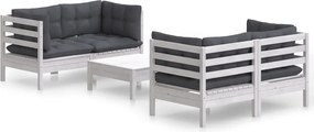vidaXL Set mobilier grădină cu perne antracit, 5 piese, lemn de pin