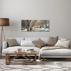 Tablou cu peisaj de iarnă pictat (120x50 cm)