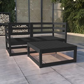 Set mobilier de gradina, 3 piese, negru, lemn masiv de pin Negru, 1, nu