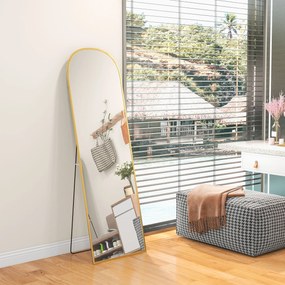 HOMCOM Oglindă de Podea și Perete cu Suport Pliabil, 50x161.5cm, Auriu | Aosom Romania