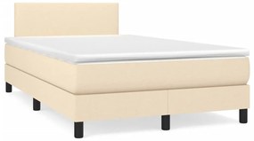 vidaXL Pat cu arcuri, saltea și LED, crem, 120x190 cm, textil