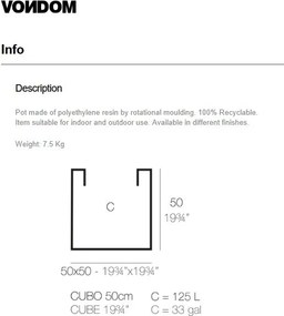 Ghiveci plante, flori design decorativ modern pentru amenajari interioare si exterioare, CUBE POT 41350R Vondom