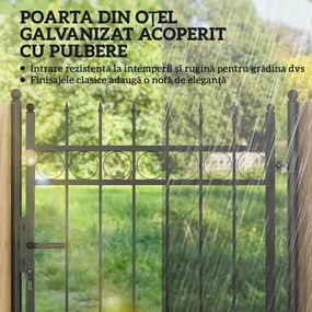 Outsunny Poartă de Grădină cu Mâner, Încuietoare și 3 Chei din Oțel Neagră | Aosom Romania