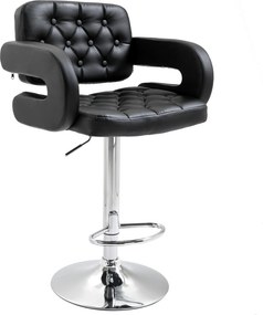 HOMCOM Scaun de Bar cu Spătar și Brațe, Scaun Modern de Bucătărie Rotativ cu Înălțime Reglabilă, 61x50x94-114 cm, Negru | Aosom Romania