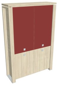 Dulap înalt Verno+ 140 x 46 x 210 cm, uși combinate, salcâm / roșu