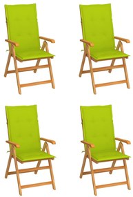 vidaXL Scaune grădină cu perne verde aprins, 4 buc., lemn masiv de tec