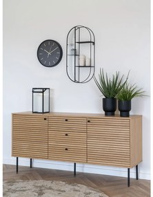 Comodă Kyoto cu 3 sertare, 2 uși, furnir de stejar, natural, picioare din metal negru, 150x40x74 cm