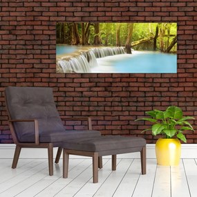 Tablou cu cascada Huai Mae Kamin în pădure (120x50 cm)