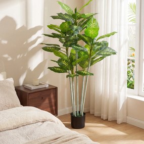 HOMCOM Plantă artificială Calathea înălțime 150 cm ghiveci din ciment 53 frunze - interior | Aosom Romania