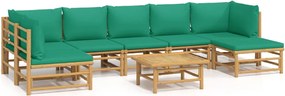 vidaXL Set mobilier de grădină cu perne verzi, 8 piese, bambus