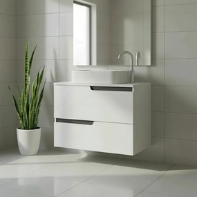 Mobilier cu blat pentru lavoar 60 cm, sertare soft-close, alb mat, Fluminia Bari Alb