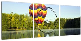 Tablou cu balon cu aer cald pe un lac (cu ceas) (90x30 cm)