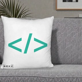 Perna Personalizata Cod HTML Turcoaz, 40x40 cm, Alb Pufos, Husa Detasabila, Perna Inclusa, BEKZ®