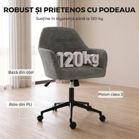 HOMCOM Scaun de Birou Rotativ din Chenille cu înălțime Reglabilă, Gri | Aosom Romania
