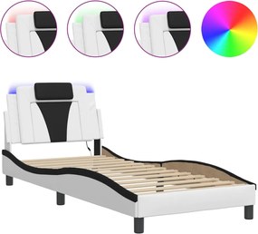 vidaXL Cadru de pat Viana cu LED fără saltea alb/negru 90x200 cm
