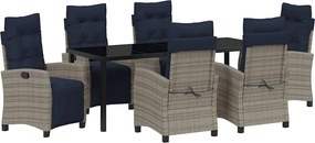 vidaXL Set de masă pentru grădină cu pernă 7 pcs Gri poliratan