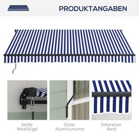 Outsunny Șuncă de soare Markiză Terasă, inclusiv Manivelă, rezistent la intemperii, 350 cm x 290 cm, Albastru + Alb | Aosom Romania
