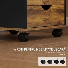 HOMCOM Comodă de Birou cu 5 Sertare și Roți Pivotante cu Frâne, 40x40x67 cm, Maro Rustic | Aosom Romania
