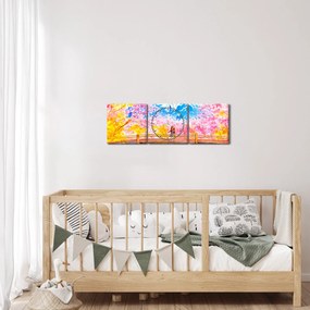 Tablou - Cuplu pictat, acuarelă (cu ceas) (90x30 cm)