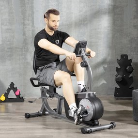 HOMCOM Bicicletă de Exerciții Înclinată Orizontală cu 8 Nivele de Rezistență, Monitor LCD și Scaun Reglabil, 122-137x62x103 cm, Gri | Aosom Romania