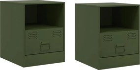 vidaXL Noptiere, 2 buc., verde olive, 34,5x39x44 cm, oțel
