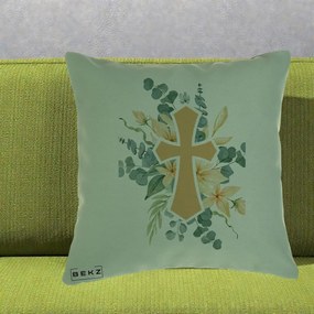 Perna Personalizata Cruce Florala Botez, 40x40 cm, Verde, Husa Detasabila, Perna Inclusa, BEKZ®
