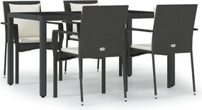 vidaXL Set mobilier de grădină cu perne, 5 piese, negru, poliratan
