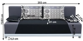 Canapea extensibila , cu lada depozitare , 203 cm lungime, stofa gri negru ,perne  gri cu model