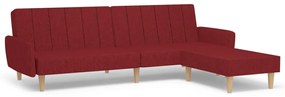 3080716 vidaXL Canapea extensibilă 2 locuri, cu taburet, roșu vin, textil