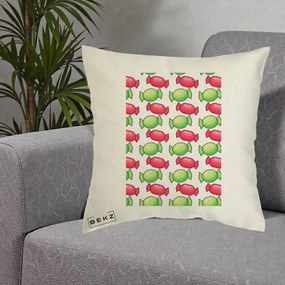 Perna Decorativa Bomboane Craciun Pattern, 40x40 cm, Ecru, Husa Detasabila, Perna Inclusa, BEKZ®