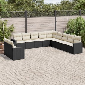 3251523 vidaXL Set canapele de grădină cu perne, 11 piese, negru, poliratan
