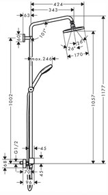 Set coloana de dus cu baterie termostatata culoare crom Hansgrohe, Croma E 280 Crom lucios