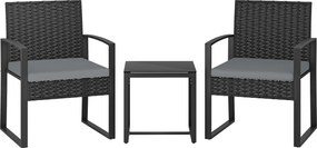 Outsunny Set de Mobilier pentru Grădină din Ratan Sintetic cu 2 Scaune cu Perne Detașabile și Masă cu Blat de Sticlă, Gri | Aosom Romania