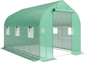 Outsunny Seră tunel de grădină 6 m², seră de grădină cu rafturi, ușă și 6 ferestre, cadru din oțel galvanizat, verde | Aosom Romania