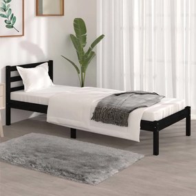 810394 vidaXL Cadru de pat mic Single 2FT6, negru, 75x190 cm, lemn masiv pin
