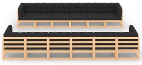 Set mobilier gradina cu perne antracit 12 piese lemn masiv pin Maro si negru, 1, Da