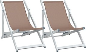 vidaXL Scaune pliante de plajă, 2 buc., maro, aluminiu și textilenă