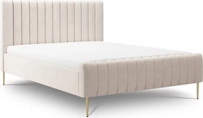 Pat de dormitor Nicole 140x200 cu picioare aurii - catifea bej hidrofobă Salvador 1