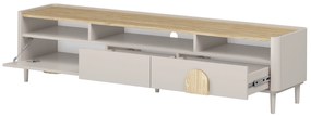 Comodă TV Amilio 200 cm cu sertare - cashmere / stejar uleiat / mânere stejar deschis