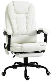 Vinsetto Scaun de birou de masaj, scaun de birou, scaun ergonomic cu înălțime reglabilă, spătar inclinabil și telecomandă cu fir, suport pentru picioare retractabil și pivotant la 360°, alb | Aosom Romania